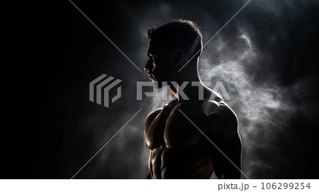 Athletic strong man on dark background. Martial arts athlete, AI Athletic strong man on dark background. Martial arts athlete, AI 106299254