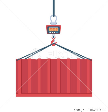 Electronic scales for weighing large items are suspended from container weighing crane. warehouse equipment for measurement, delivery storage cartoon flat style isolated vector concept 106299488