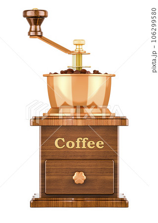 Manual Hand Crank Wooden Coffee Grinder with Drawer, 3D rendering 106299580