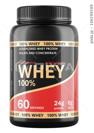 Whey Protein Powder Jar, 3D rendering Whey Protein Powder Jar, 3D rendering 106299589