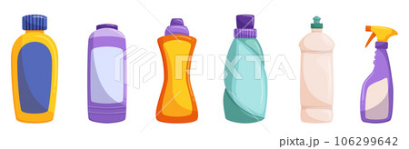 Detergent Bottles, Isolated Set Of Convenient Containers Holding Liquid Soap For Cleaning Clothes And Surfaces 106299642