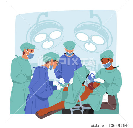 Surgeon Characters Team Perform Precise Incisions, Remove Or Repair Tissues, And Use Advanced Technology 106299646