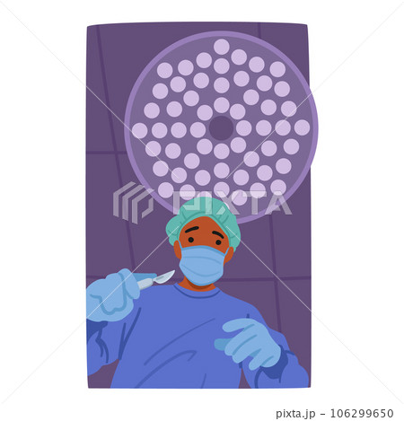 Bottom View Of Surgeon Character With Closed Face Skillfully Wielding A Scalpel During Surgery, Displaying Precision 106299650