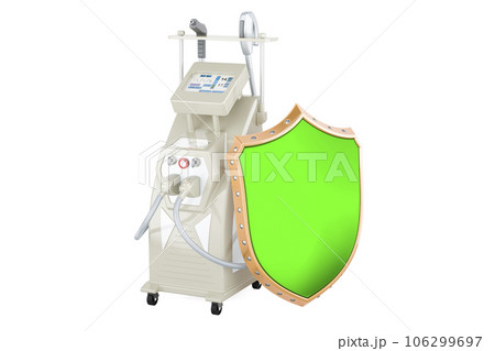 Professional Laser Tattoo Removal Machine with shield. 3D rendering Professional Laser Tattoo Removal Machine with shield. 3D rendering 106299697