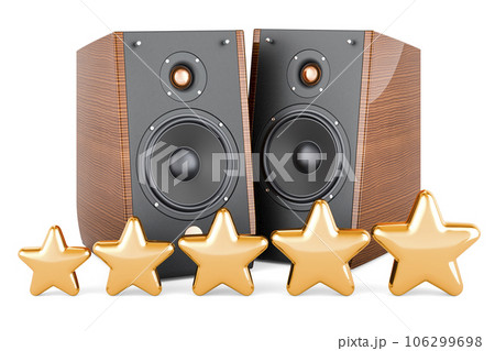Musical Speakers with five golden stars. 3D rendering 106299698