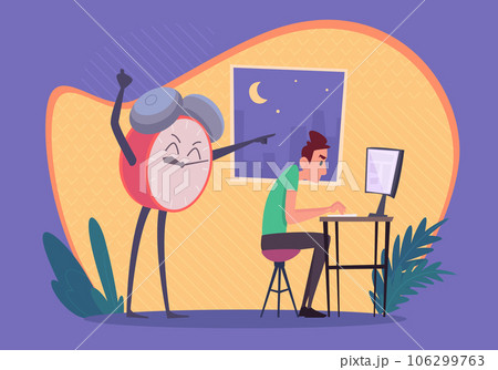 Clock concept background. Time management for persons exact vector template in cartoon style Clock concept background. Time management for persons exact vector template in cartoon style 106299763