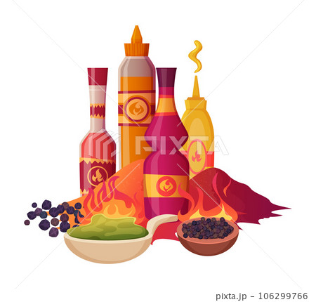 Spicy spices. cartoon hot pepper and spices Vector concept picture 106299766