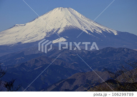 丹沢の雨山より望む雪の富士山 丹沢の雨山より望む雪の富士山 106299789