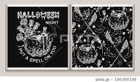Set of pattern, logo with halloween symbols 106300198