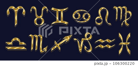 Set with golden icons of zodiac signs Set with golden icons of zodiac signs 106300220