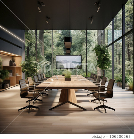 Clean and bright office with wooden trim. Professional background Clean and bright office with wooden trim. Professional background 106300362