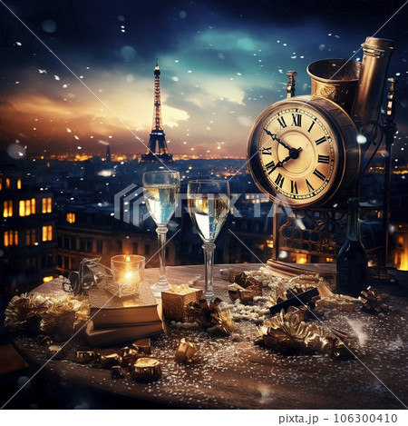New Year's background. Waiting for a miracle and the stroke of the clock 106300410