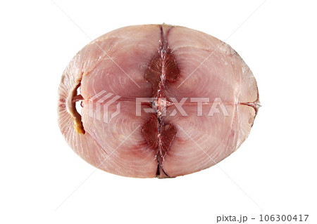 Albacore or thunnus alalunga or longfin tuna raw fish steak isolated on white 106300417