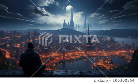 Background of the future. 2024 year. of Technology, city, development. Panoramic view of the city Background of the future. 2024 year. of Technology, city, development. Panoramic view of the city 106300554
