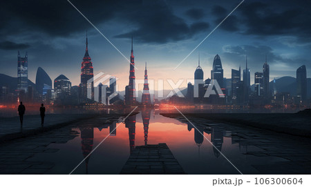 Background of the future. 2024 year. of Technology, city, development. Panoramic view of the city Background of the future. 2024 year. of Technology, city, development. Panoramic view of the city 106300604