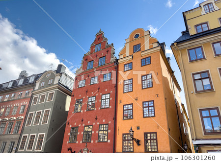 Cityscape with beautiful bright houses in Stockholm, Sweden. Cityscape with beautiful bright houses in Stockholm, Sweden. 106301260