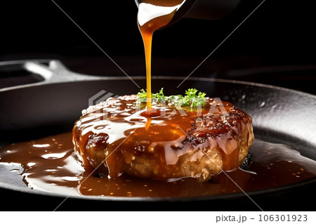 焼きたてのジューシーハンバーグ　AI生成画像 106301923