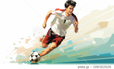 サッカー選手がドリブルをしている
