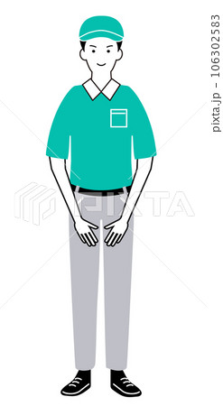 宅配便の配達スタッフの男性のイラスト（帽子あり） 106302583