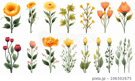 バリエーション豊かな色々な花のアイコンのリファレンスシート