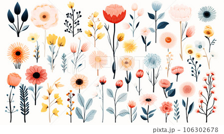 バリエーション豊かな色々な花のアイコンのリファレンスシート