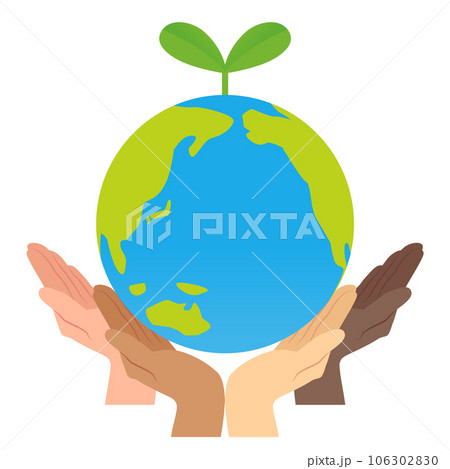 色んな手で支える新芽の生えた地球_エコロジーイメージ 色んな手で支える新芽の生えた地球_エコロジーイメージ 106302830