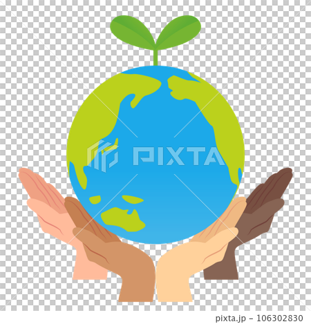 色んな手で支える新芽の生えた地球_エコロジーイメージ 色んな手で支える新芽の生えた地球_エコロジーイメージ 106302830