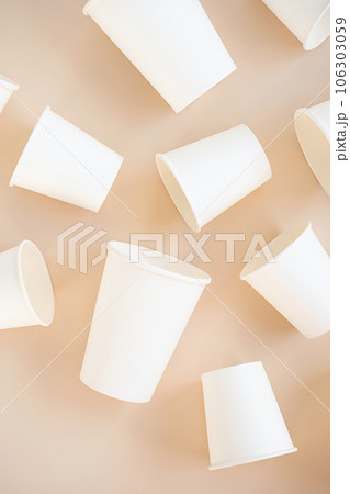 Cardboard cups for coffee or tea flat lay on neutral background. Cardboard cups for coffee or tea flat lay on neutral background. 106303059
