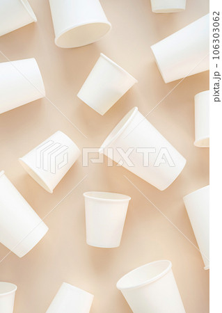 Cardboard cups for coffee or tea flat lay on neutral background. Cardboard cups for coffee or tea flat lay on neutral background. 106303062