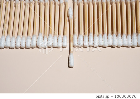 Bamboo ear sticks layout. Cotton swabs for sustainability lifestyles. Bamboo ear sticks layout. Cotton swabs for sustainability lifestyles. 106303076