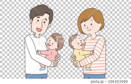 爸爸抱寶寶和媽媽抱寶寶上半身插畫 106303090