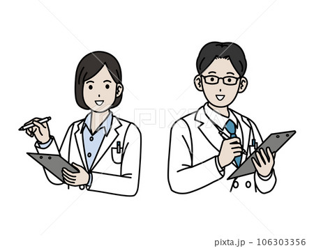 カウンセリングをする白衣を着た男女の医師 106303356
