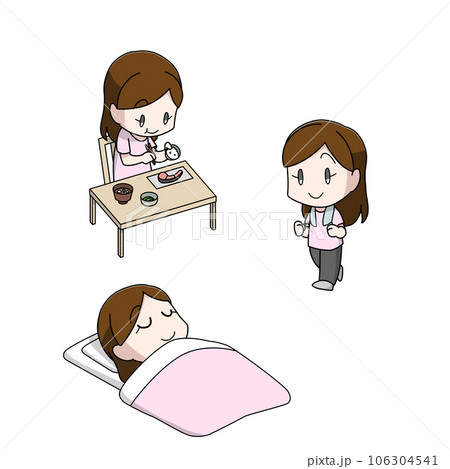 健康的な生活をおくる女性のイラスト3パターン 106304541