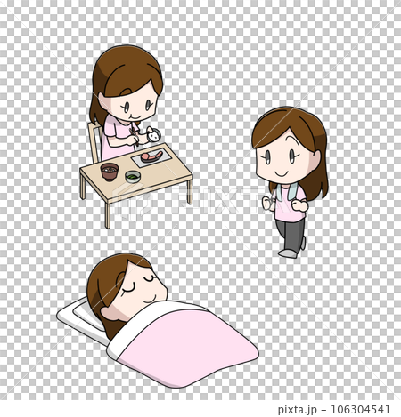 健康的な生活をおくる女性のイラスト3パターン 106304541