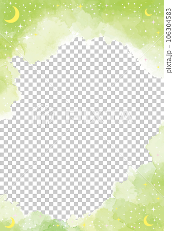 用閃光和新月垂直裝飾的黃綠色水彩框架 106304583