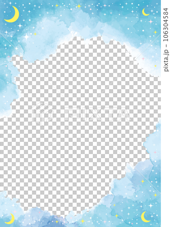 用閃光和新月垂直裝飾的淺藍色水彩框架 用閃光和新月垂直裝飾的淺藍色水彩框架 106304584