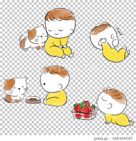 ネコと遊ぶあかちゃん 106304587