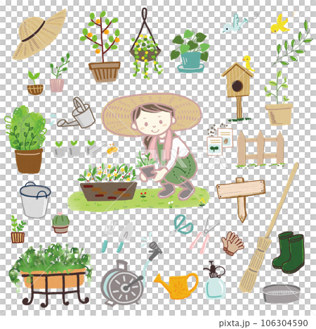 ガーデニングをたのしむイラストセット 106304590