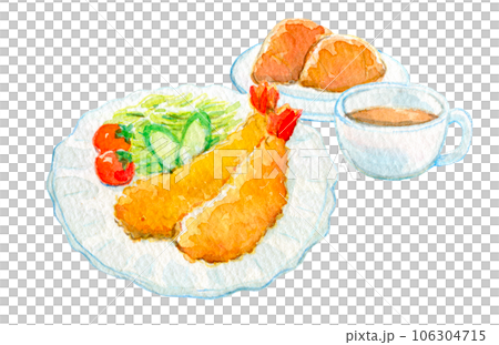 水彩插畫、手繪插畫、炸蝦套裝 106304715