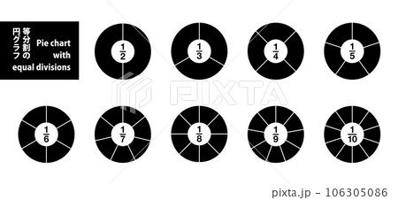 統計に使う等分割された円グラフのセット。シンプルな黒塗りのインフォグラフィック。 106305086