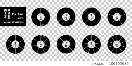 統計に使う等分割された円グラフのセット。シンプルな黒塗りのインフォグラフィック。 106305086