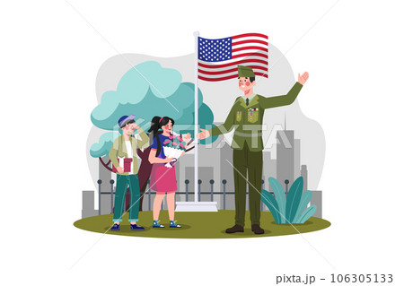 Children give flower to thank for veterans Children give flower to thank for veterans 106305133