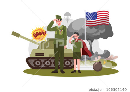 The boy salutes the soldiers who died in the war 106305140