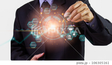Stock market or forex trading graph and candlestick chart suitable for financial investment concept. Economy trends background for business idea and all art work design. Abstract finance background.. 106305161