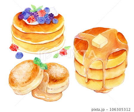ホットケーキのセット 水彩イラストのイラスト素材 [106305312] - PIXTA