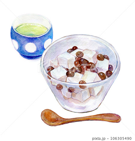 豆かんと緑茶のセット　水彩イラスト 106305490