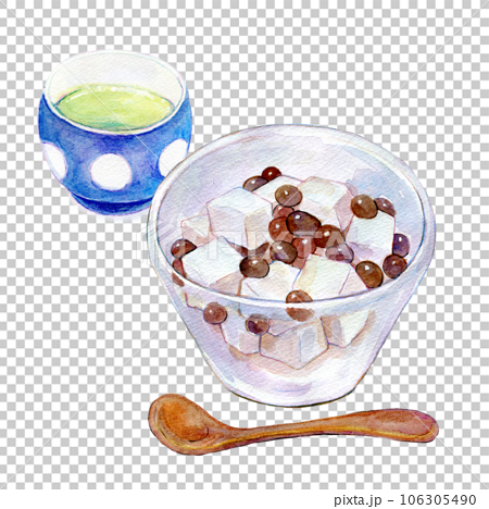 Mamekan and green tea set watercolor illustration 106305490