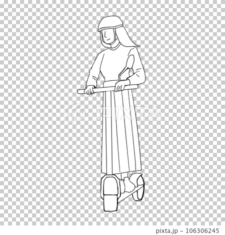 Illustration of a woman riding an electric kickboard 106306245