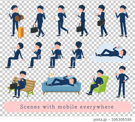 一組在各種場景中使用智能手機的男學生 106306586