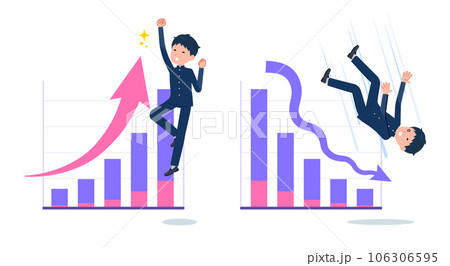 業績アップと業績ダウンを表現する学ラン男子学生のセット 106306595